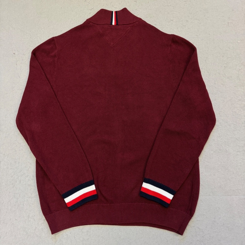 Tommy Hilfiger Quarter Zip Sweater Mens XL Burgundy Waffle Knit 78J1687 Academia - Picture 3 of 11